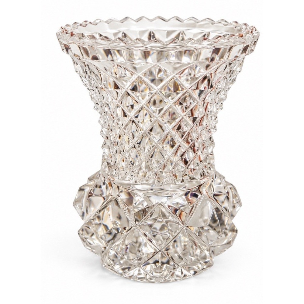 Heavy Clear Cut Glass/Crystal Bud Vase Diamond Pattern Starburst Base 4.5" VTG